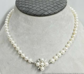 Antique 14k White Gold Diamond Akoya Cultured Pearl 32in Opera Length Necklace