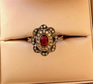 Antique French Art Deco 18k Gold,  " Diamond,  " & " Ruby " Ring,  Size 8