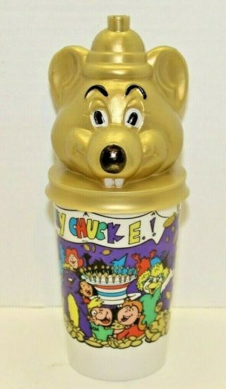 Vintage 1997 Chuck E Cheese Happy Birthday Cup With Gold Topper 20th Anniversary