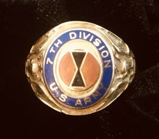 Vintage 10k Yellow Gold Ring Us Army 7th Division Men 