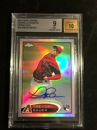 Trevor Bauer 2012 Topps Chrome Refractors Auto /500 Bgs 9/10 Mr Cy Young