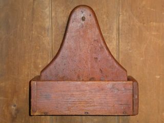 19th C Old Early Hanging Wall Candle Box Tombstone Back Red Wash Paint