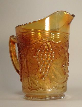 Carnival Imperial Glass Pitcher - Vintage - Marigold - Grape Pattern - 6 " Tall