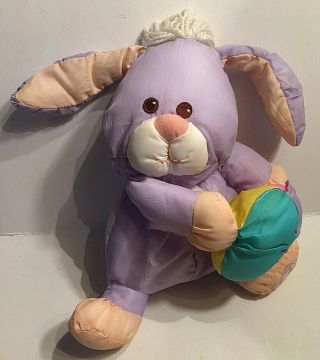 Vintage Fisher Price Puffalumps Purple - 10 " Easter Bunny Rabbit With Egg 8026