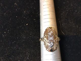 Antique 14k Yellow Gold Single Cut Diamond Filigree Low Profile Dinner Ring