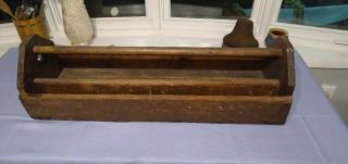 Vintage Antique Wooden Tool Box Carrying Caddy Handmade W/ Added Light Rustic