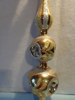 Vintage Hand Decorated Gold Glitter Indent Christmas Tree Topper