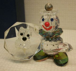 Vintage Crystal Circus Clown Performing With Dog - - Unusual