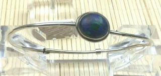 Vintage Sterling Bracelet 925 Silver Azurite Gemstone Cabochon Slide Bangle