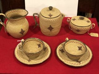 Antique Vintage Yupik Eskimo Indian Hand Woven Crafted Gathering Basket