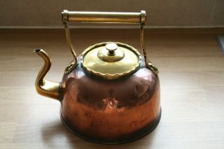 Antique/vintage Copper And Brass Kettle Marked A&n Csl.  To Handle