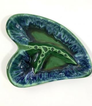 Blue Green Drip Glaze Ceramic Ashtray Heart Shape Retro Man Cave Decor