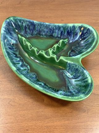 Blue Green Drip Glaze Ceramic Ashtray Heart Shape Retro Man Cave Decor 2