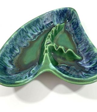 Blue Green Drip Glaze Ceramic Ashtray Heart Shape Retro Man Cave Decor 3