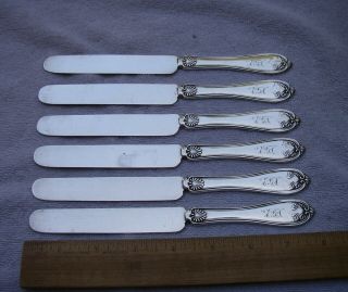 Set 6 William Gale & Sons Coin Silver Shell Pattern Flat Tea Knives - Mono -