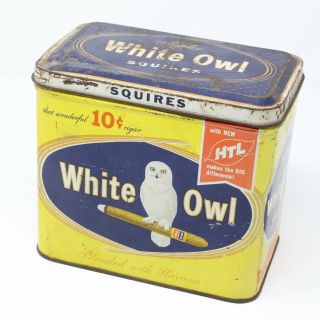 Vintage White Owl Tobacco 10 Cents Cigar Tin With Lid.  Great Colors