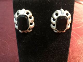 Vintage Sterling Silver 925 Large Oval Black Onyx Earrings 16.  Grams Pierced