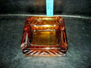 Vintage Mid - Century Amber Heavy Glass Ashtray Square Shape 6 " X6 "