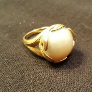 Stunning Art Deco Solid 14k Yellow Gold Jumbo Mabe Pearl Ring Sz 7.  5 Vintage