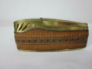 Prince Gardner Lighter Vintage Brown Leather Wrapped Gold Tone