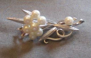 925 Silver (sterling) Pin Cultured Pearl Accents Vintage