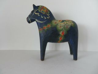 Vintage Traditional Hand Carved Painted Wooden Dala Horse Sweden Swedish Blue