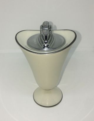 Vtg Lenox Ronson Porcelain Cigarette Table Lighter Ivory W/ Silver Color Usa