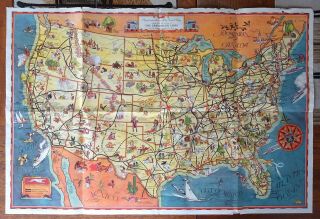 Greyhound A Good Natured Map Of United States Bus Vintage