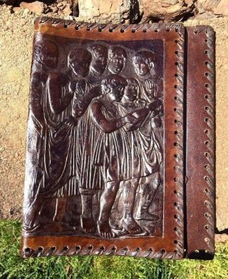 Antique Leather Bible Cover Black Folk Art Slave Children Hymnal One Of Kind /