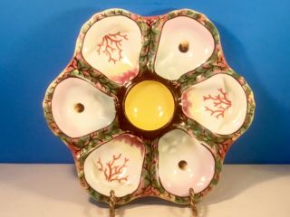 Oyster Plate Antique Hand Painted Porcelain Oyster Plate Seaweed,  Shells & Coral