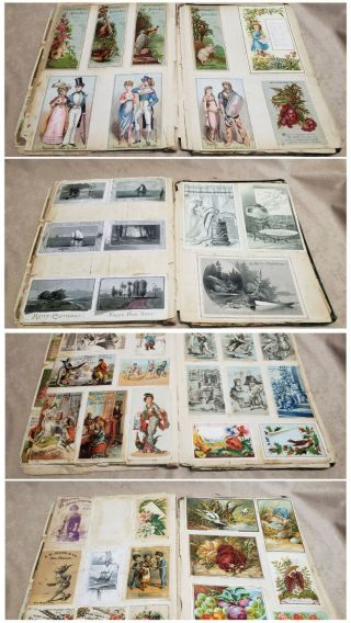 ANTIQUE VINTAGE TRADE CARD SCRAPBOOK ALBUM BOOK 1880 ' S CIGARETTE SANTA CHRISTMAS 2