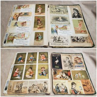 ANTIQUE VINTAGE TRADE CARD SCRAPBOOK ALBUM BOOK 1880 ' S CIGARETTE SANTA CHRISTMAS 3