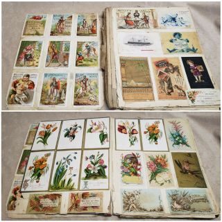 ANTIQUE VINTAGE TRADE CARD SCRAPBOOK ALBUM BOOK 1880 ' S CIGARETTE SANTA CHRISTMAS 4
