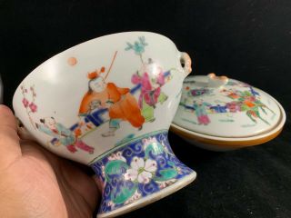 Chinese Antique Famille Rose Porcelain Jar Bowl With Children Playing 5