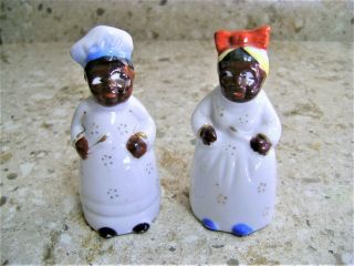 Vintage Black Americana Ceramic Bells Chef And Lady 3 3/8” Tall Hand Painted
