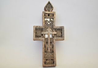 Antique 18th C Russian Orthodox Carved Wood Crucifix Cross