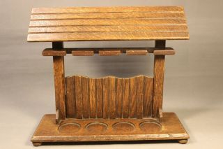 Hand Made Vintage Tallent Oak Hardwood 4 Pipe Rack Stand Rest Treen Wood Pipa