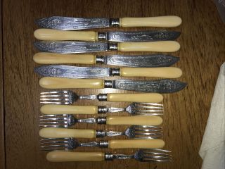 Solid Silver Fish Knives And Forks.  Circa 1880