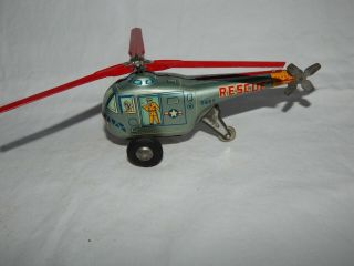 Vintage Japan Haji Tin Friction Toy Army Helicopter Rescue 0957.