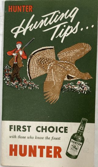 Vtg Hunter Whiskey Kentucky 1950s Game Hunting Tips Advertising Booklet F27