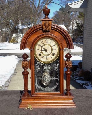 Ansonia Eastlake Nickel Parlor Kitchen Shelf Mantle Clock Antique Runs Good