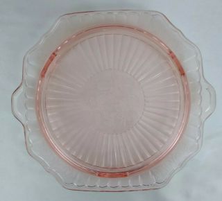 Vintage Mayfair Open Rose Pink Depression Glass 11 " Footed Cake Serving Platter