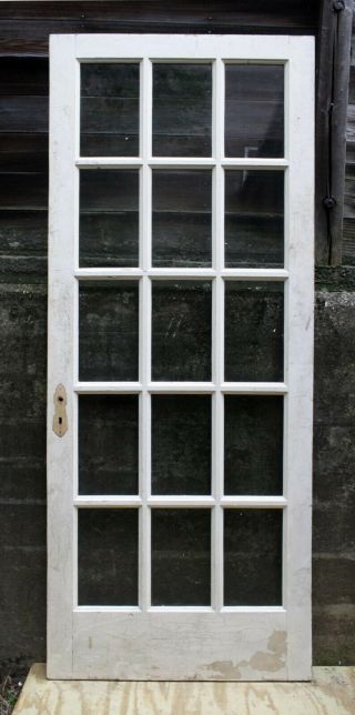 30 " X77 " Antique Vintage Old Solid Wood Wooden French Door 15 Window Glass Lites