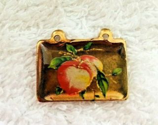 Vintage Peach Beading Charm Pendant Raised Glossy Detail Gold Tone Metal 3/4 M4