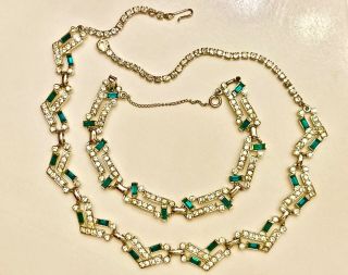 Stunning Vintage Sarah Coventry Faux Diamond And Emerald Necklace And Bracelet