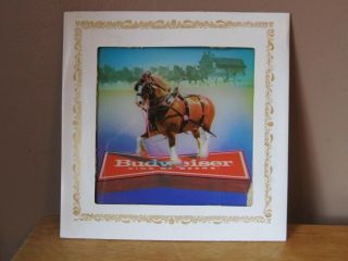 Vintage Budweiser Clydesdale 6 " X 6 " Glass Mirror Carnival/fair Prize W/frame