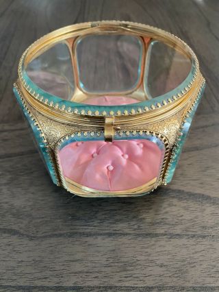 Antique French Jewelry Box Ormolu Beveled Glass Casket