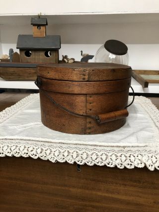 Antique Thick Walled Pantry Box With Wooden Bail Handle - Aafa