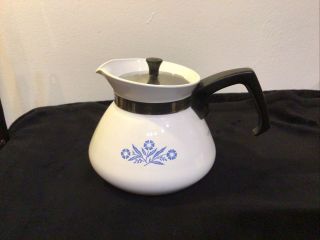 Vintage 6 Cup Corning Ware Coffee Pot With Lid,  Blue Cornflower Tea Pot