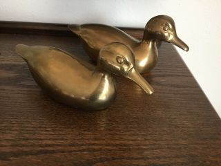 2 Vintage Heavy Brass Mid Century 10” Duck Figures Figurines Wildlife Rustic